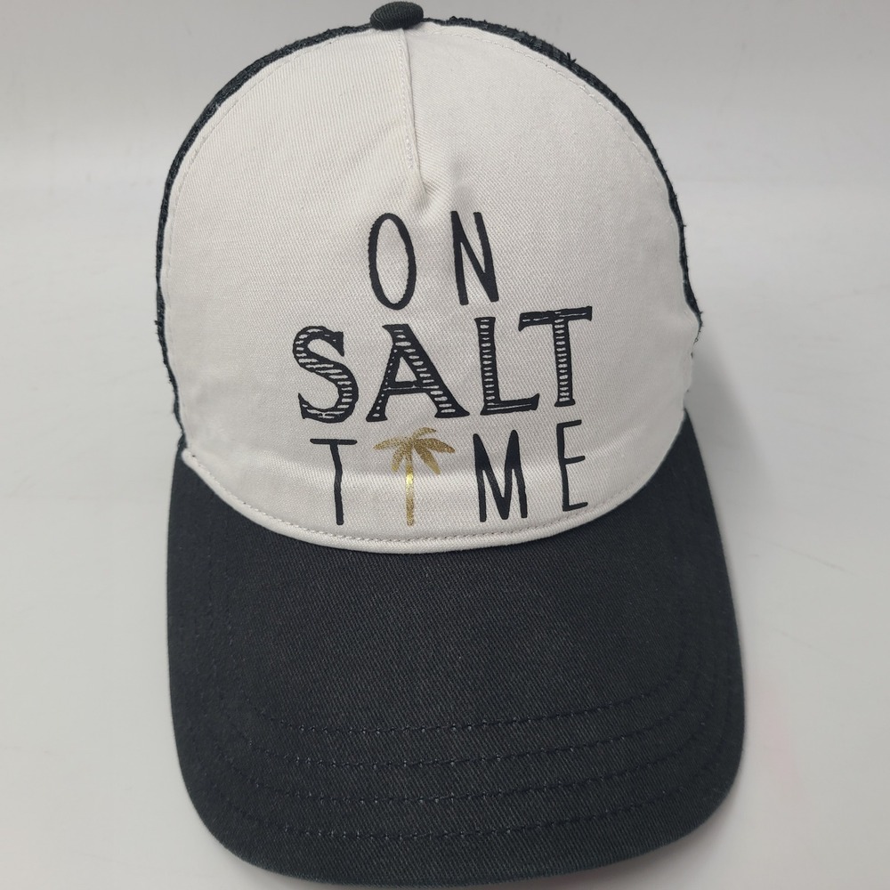 Women Salt Life Hat Snapback Trucker Mesh Black White On Salt Time Palm Tree